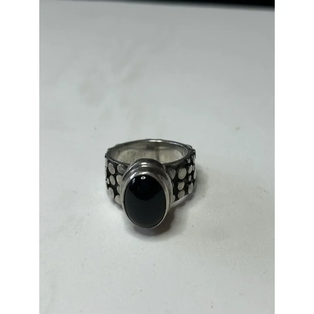Oval Onyx Black Stone Sterling Silver Men’s Ring – size 8.25 Masculine